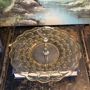 Vintage Federal Glass Amber Petal Bowl 9" Starburst Sunflower Serving Dish